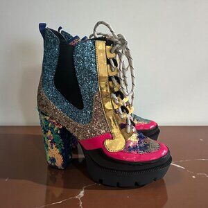 CAPE ROBBIN Multicolor Glitter Sequined Heel Boots Size 8